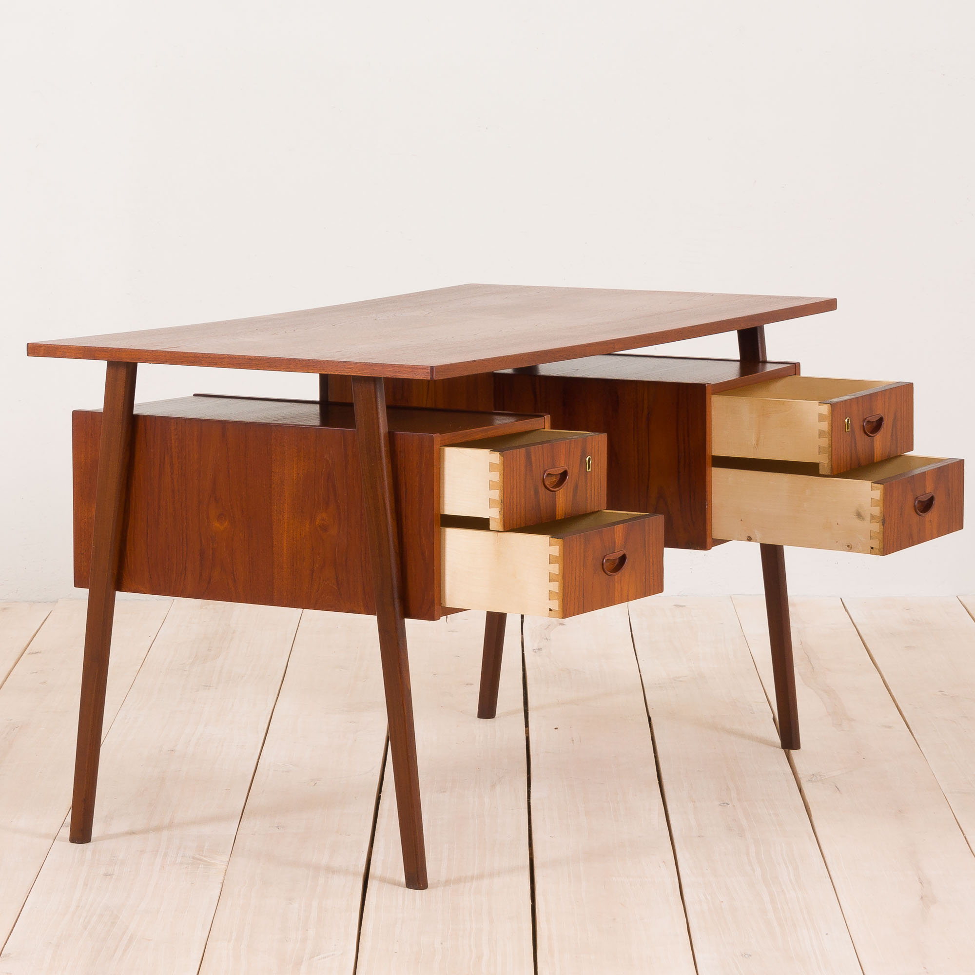 Danish teak mid century double sided desk, 60s