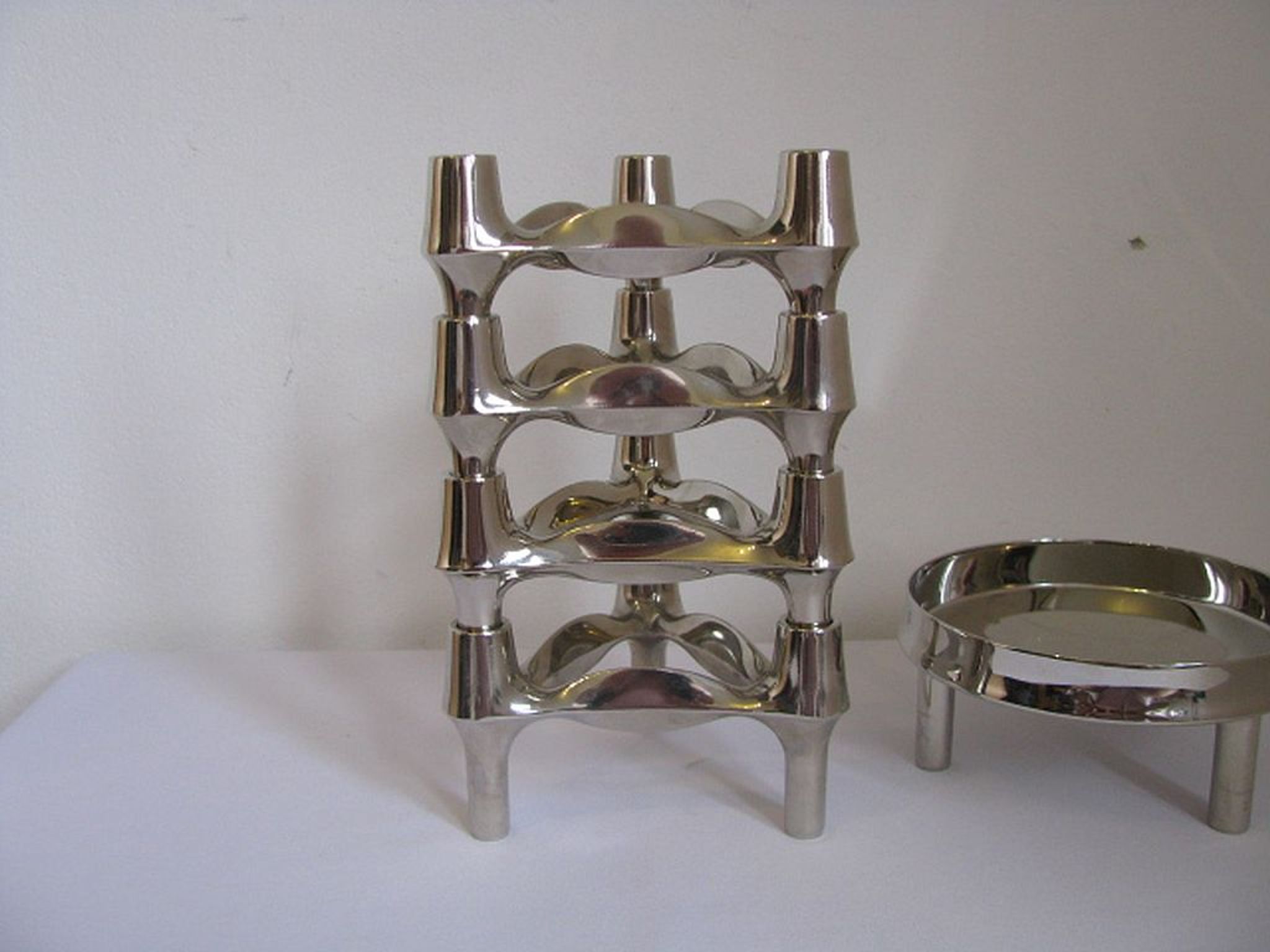 Set de bougeoirs modulaires Bmf édition argent conçus par Fritz Nagel & Ceasar Stoffi
