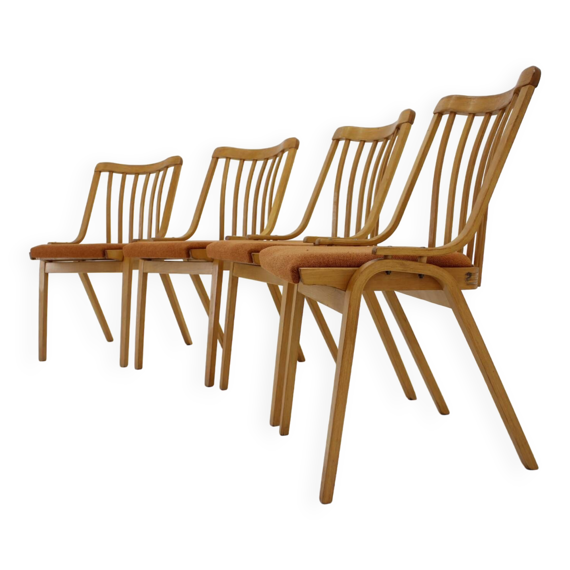 Ensemble des années 1970 de quatre chaises de salle à manger Antonin Suman par Ton, Tchécoslovaquie