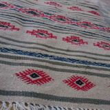 Kilim beige blue red handmade carpets, 90x60cm