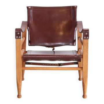 Safari chair in oak and leather by Aage Bruun, 1960s