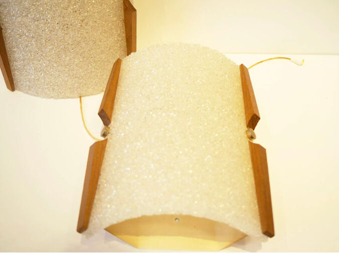 Pair of perspex and wood appliques 1960