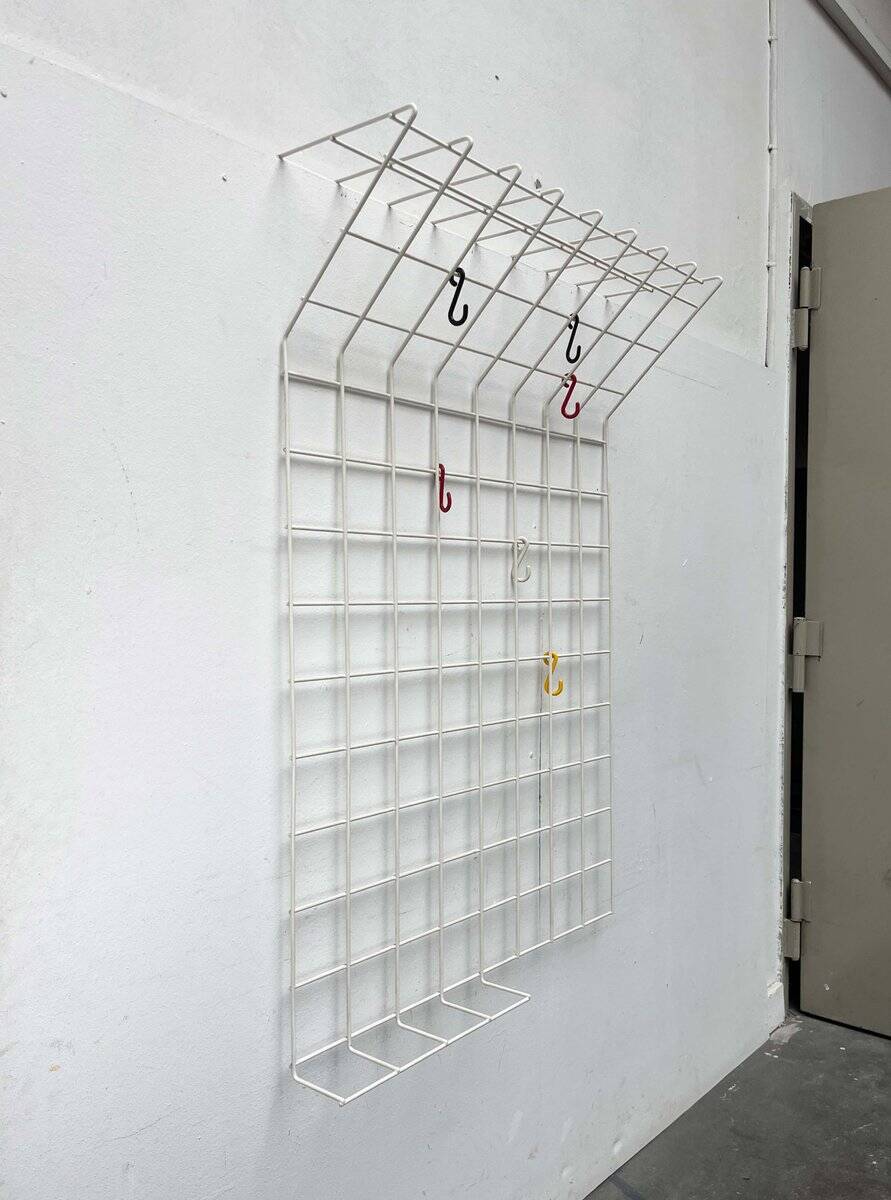 White minimalist string coat rack, modern mid-century, 1960s.