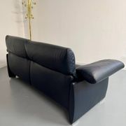 3-seater navy blue leather sofa, design by De Sede DS10, vintage 90s.