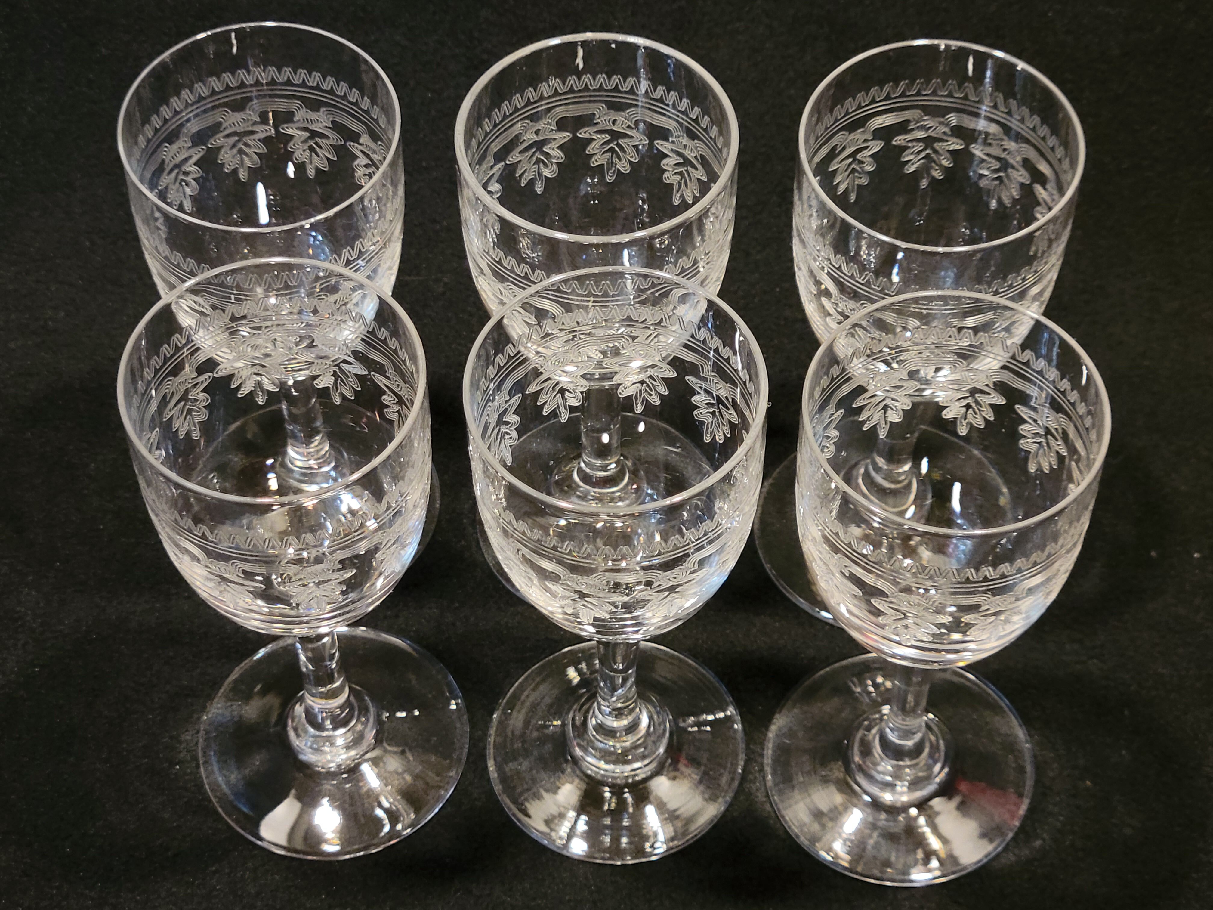 6 old Port stemmed glasses in engraved baccarat crystal