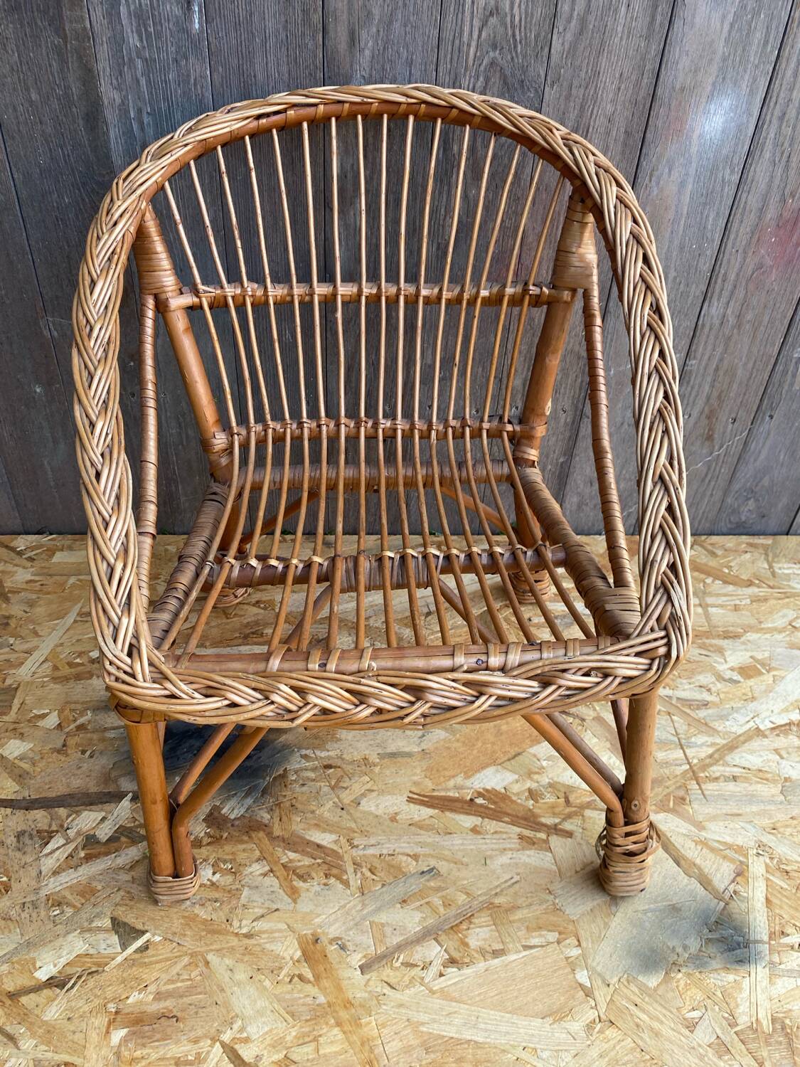 Children's Armchair Shell Antique Rattan 60s Vintage #C574