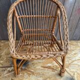 Children's Armchair Shell Antique Rattan 60s Vintage #C574