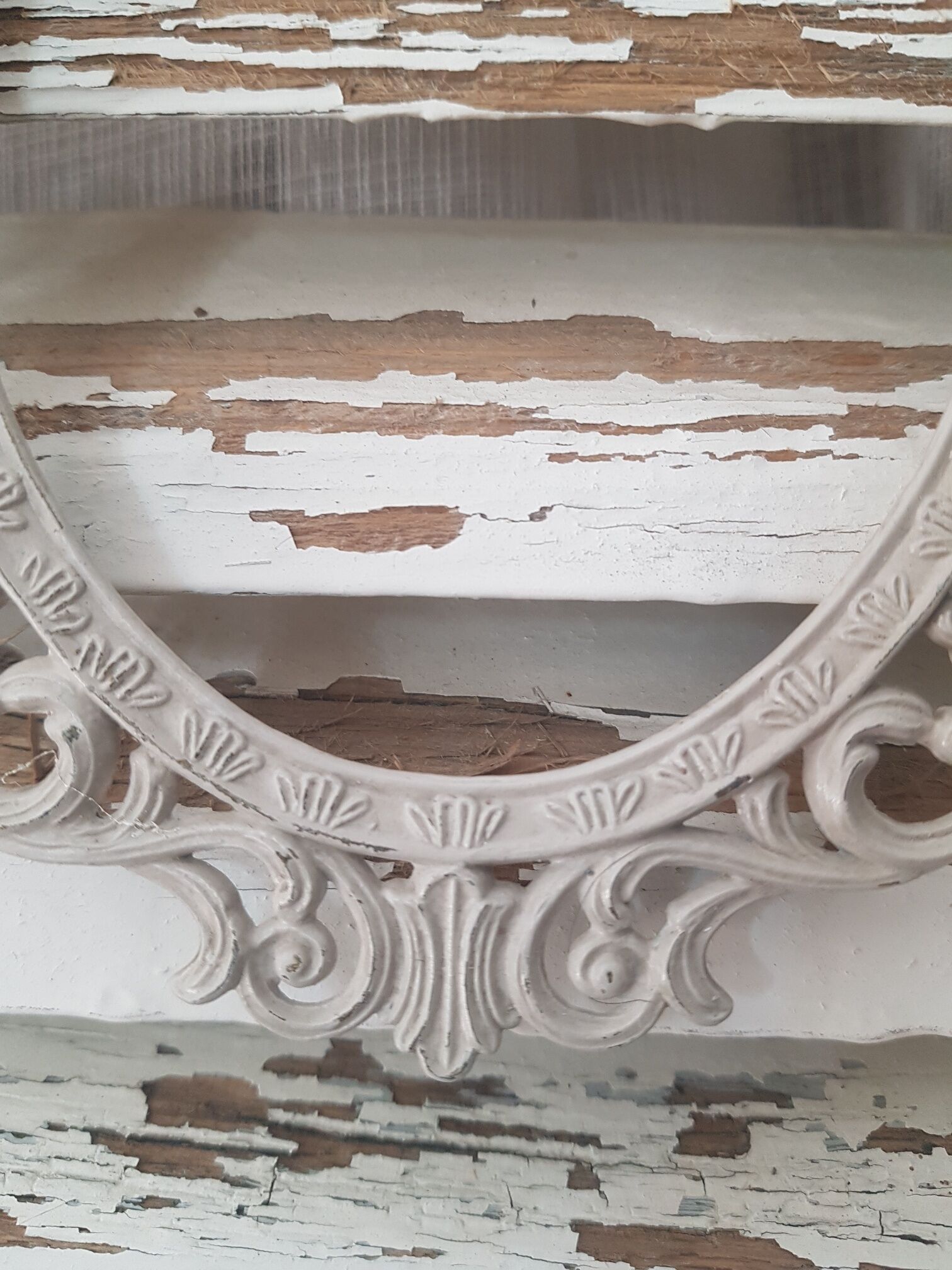 Oval frame molding patinated plant decoration