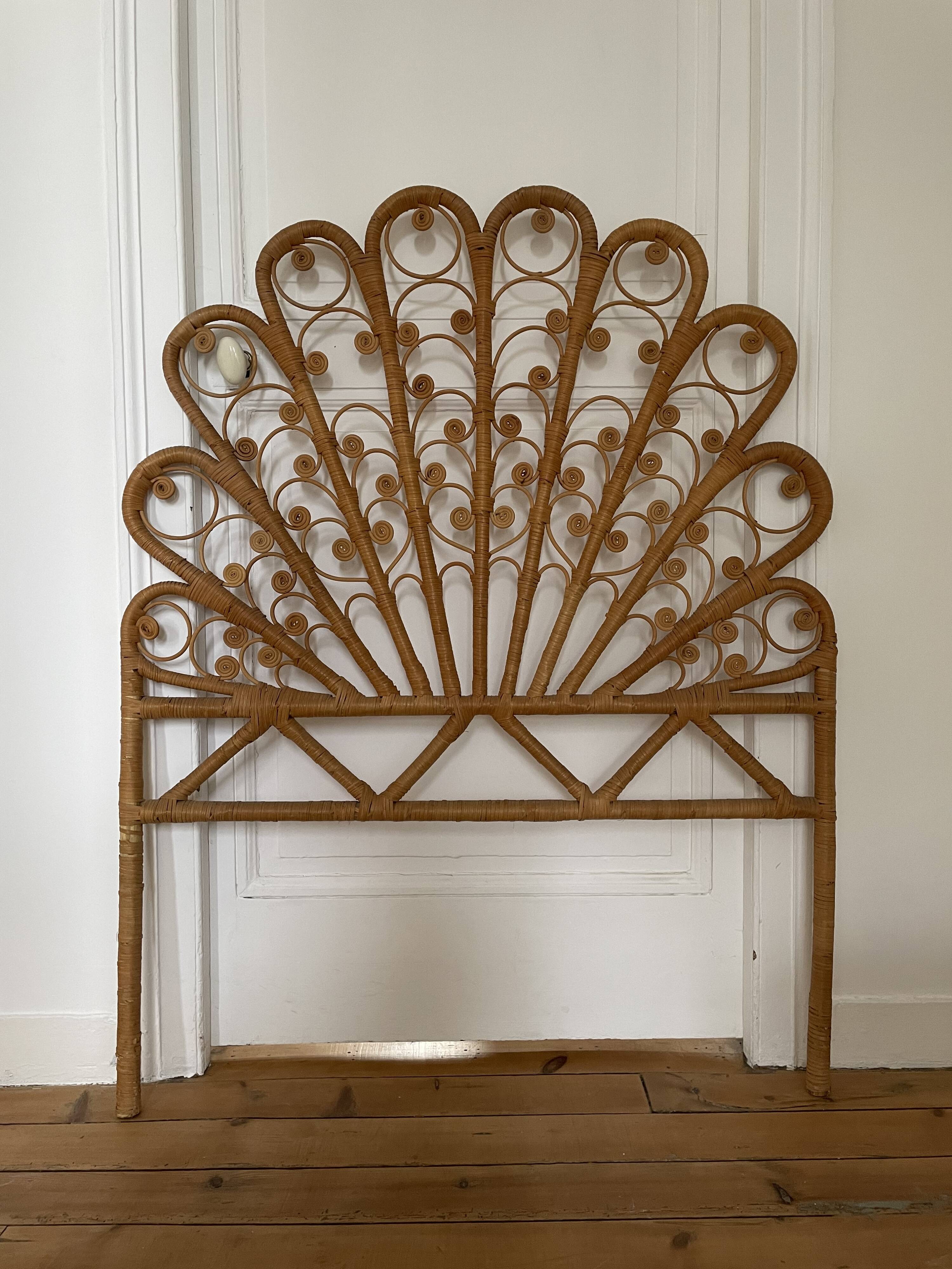 Peacock rattan headboard, circa 1960