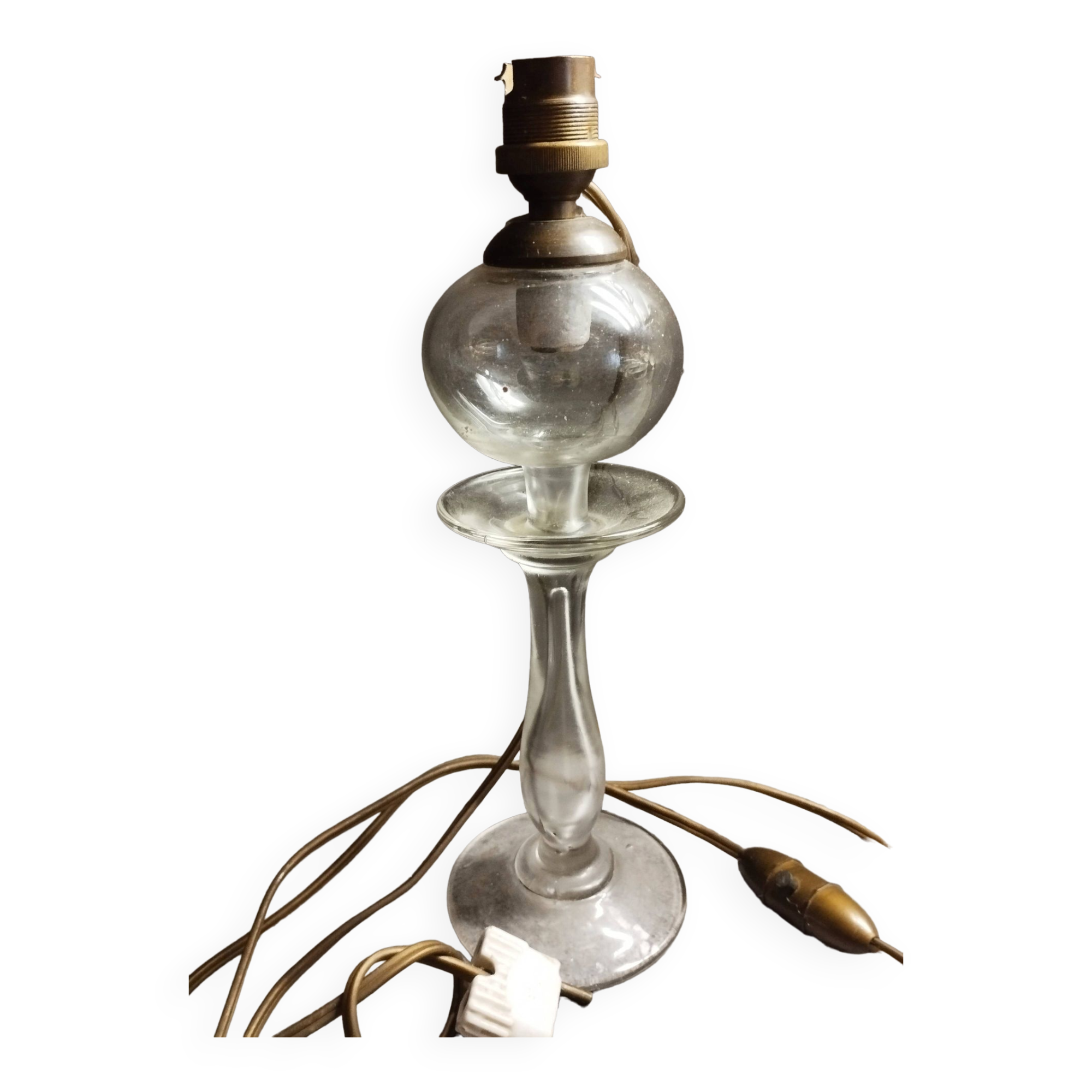 Superb old embroidery lamp in re-electrified blown glass