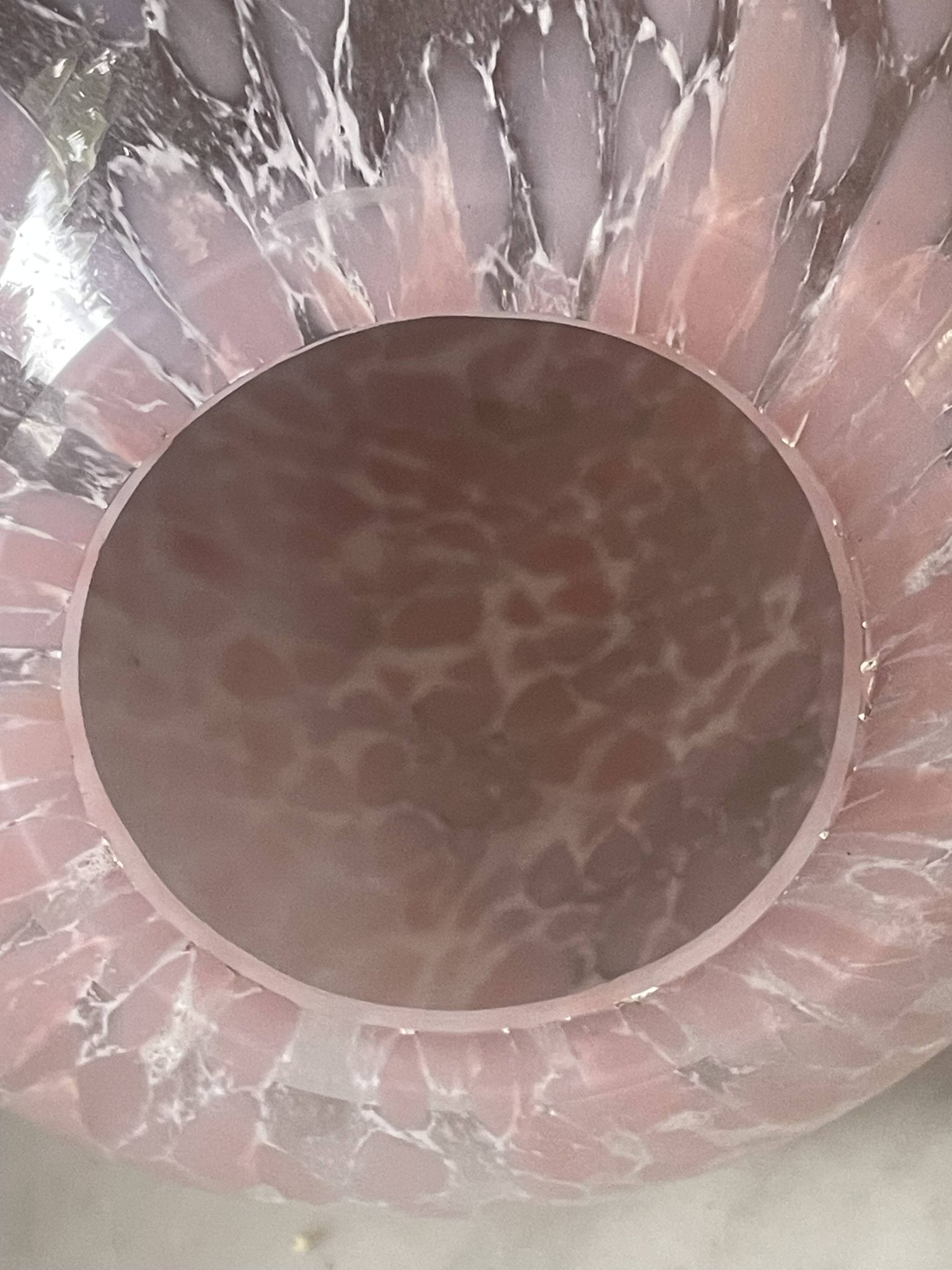 Marbled pink blown glass art vase, La Rochère