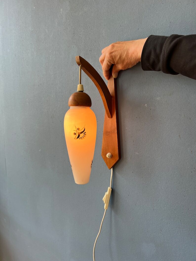Teak wood wall lamp