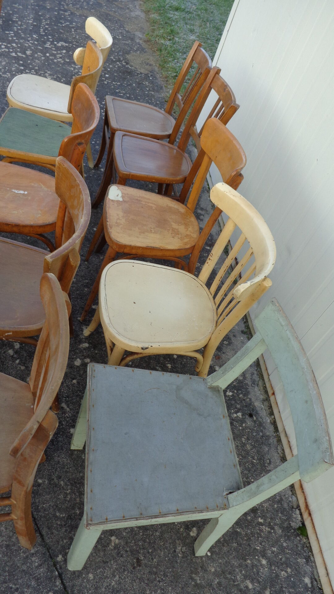 Set of 15 mismatched bistro chairs