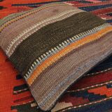 Striped Wool Kilim Cushion Cover Brown Purple Pillow Case- 39x39cm