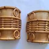 Pair of vintage bamboo sconces