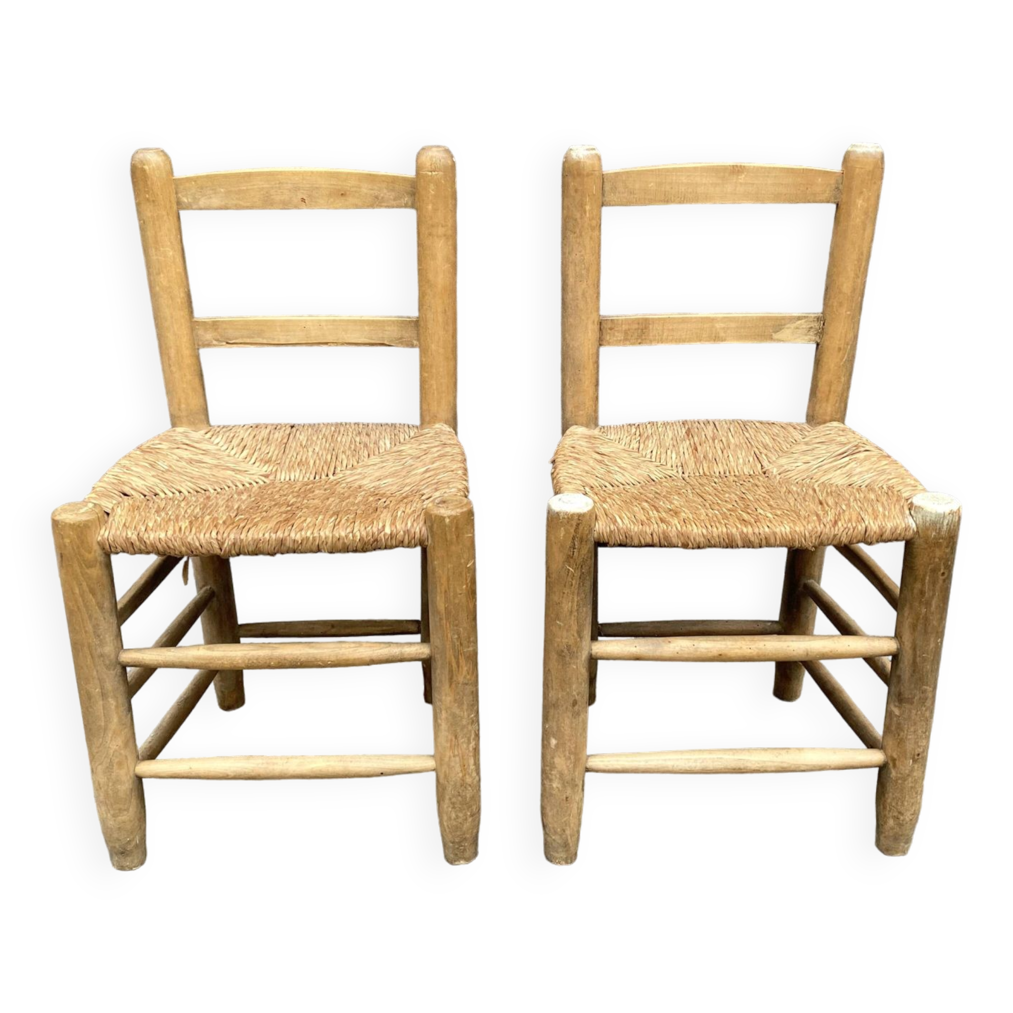 Set of 2 chairs in raw wood and straw from the 50s