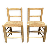 Set of 2 chairs in raw wood and straw from the 50s