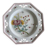 Assiette ancienne décor floral peinte à la main - Farandol - 29 cm - rose