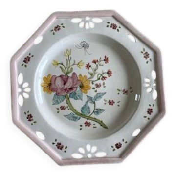 Assiette ancienne décor floral peinte à la main - Farandol - 29 cm - rose