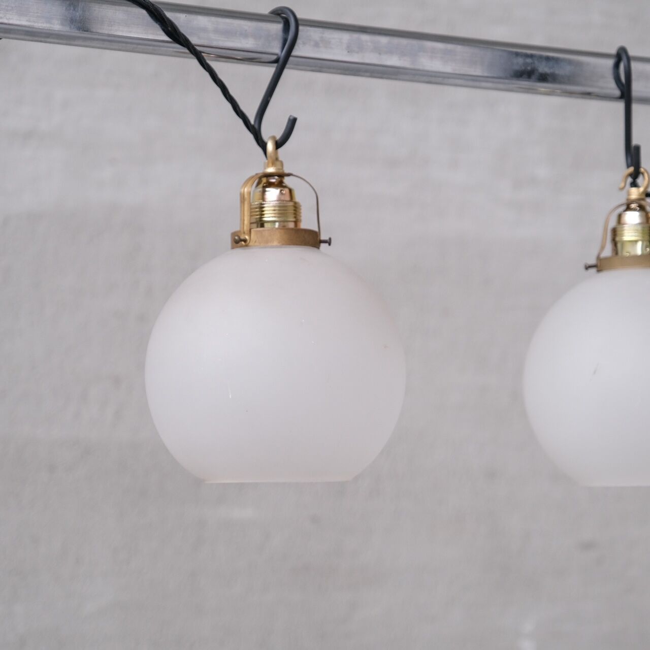Pair of French Etched Mid-Century Glass Pendant Lights