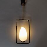 Maison Lunel pendant lamp in black metal, gilded brass and opaline 1960.