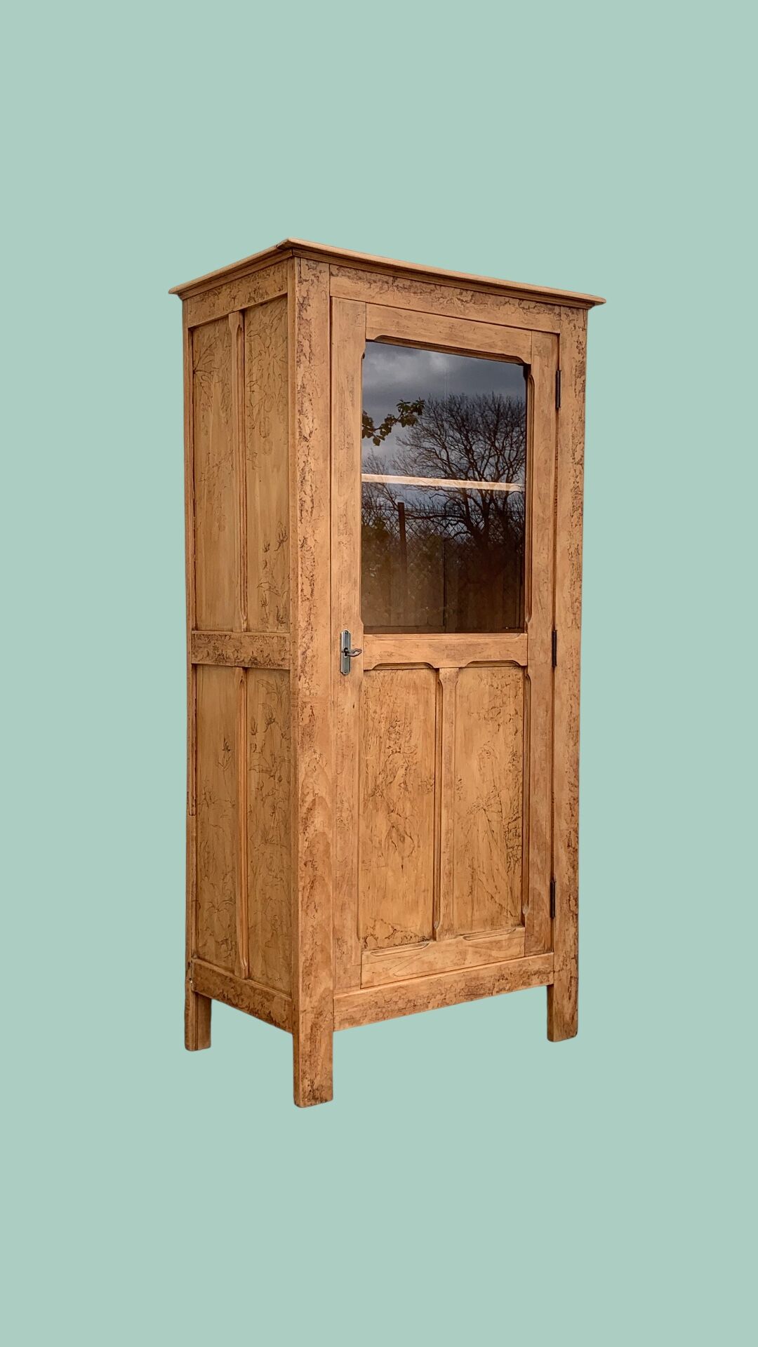 Parisian cabinet glazed raw wood nymphs and carved art nouveau decorations