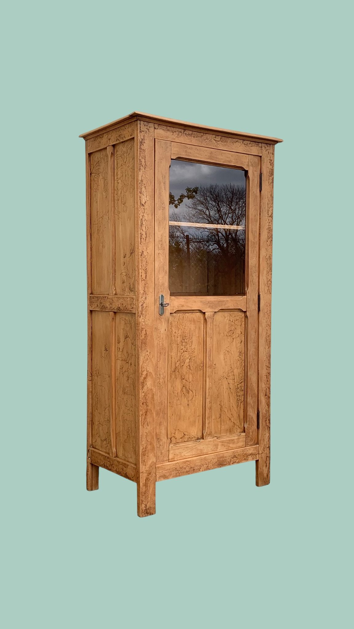 Parisian cabinet glazed raw wood nymphs and carved art nouveau decorations