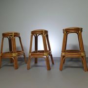 3 x tabourets en bambou avec lacets en cuir / années 70