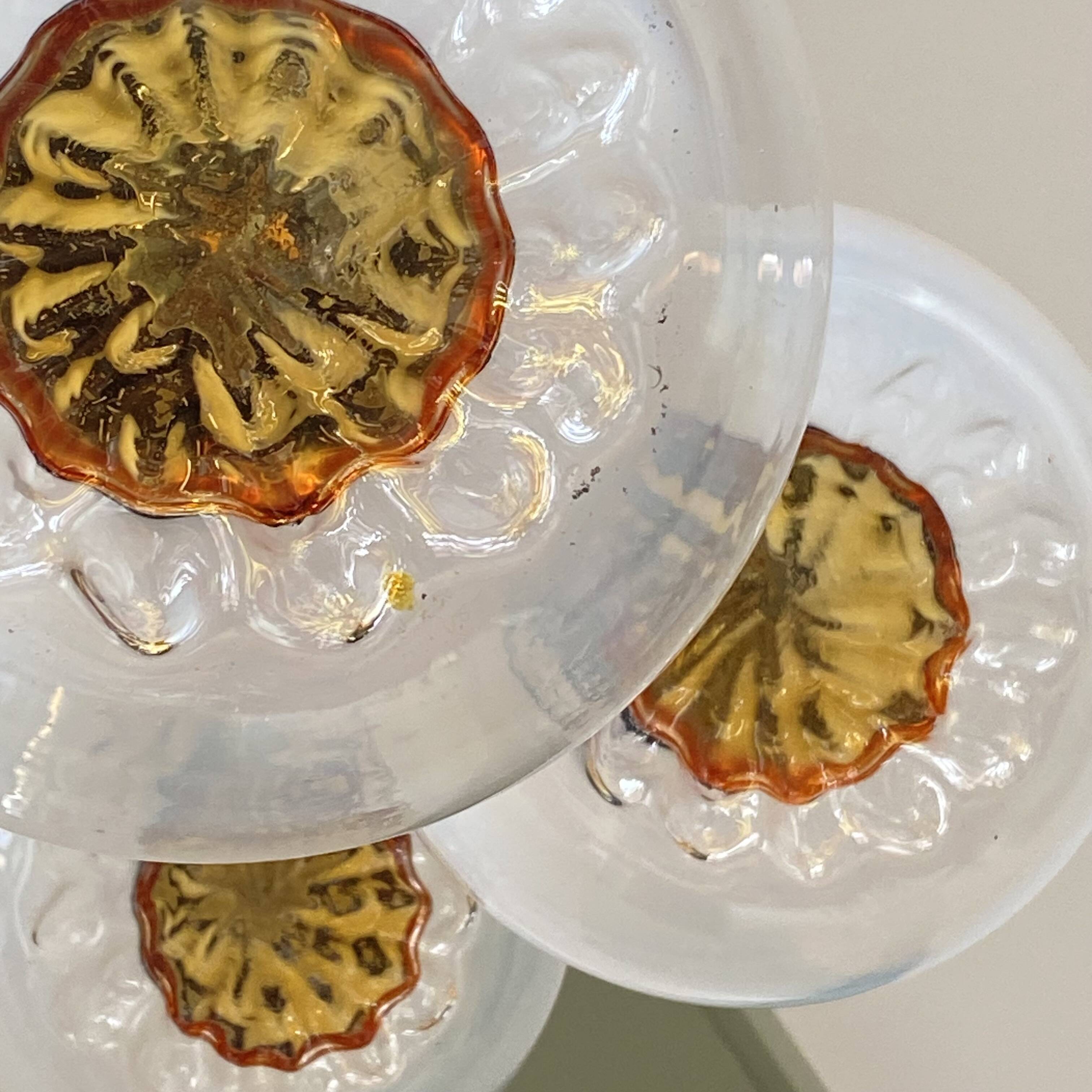 Lustre suspension cascade 3 glass globes Murano Mazzega