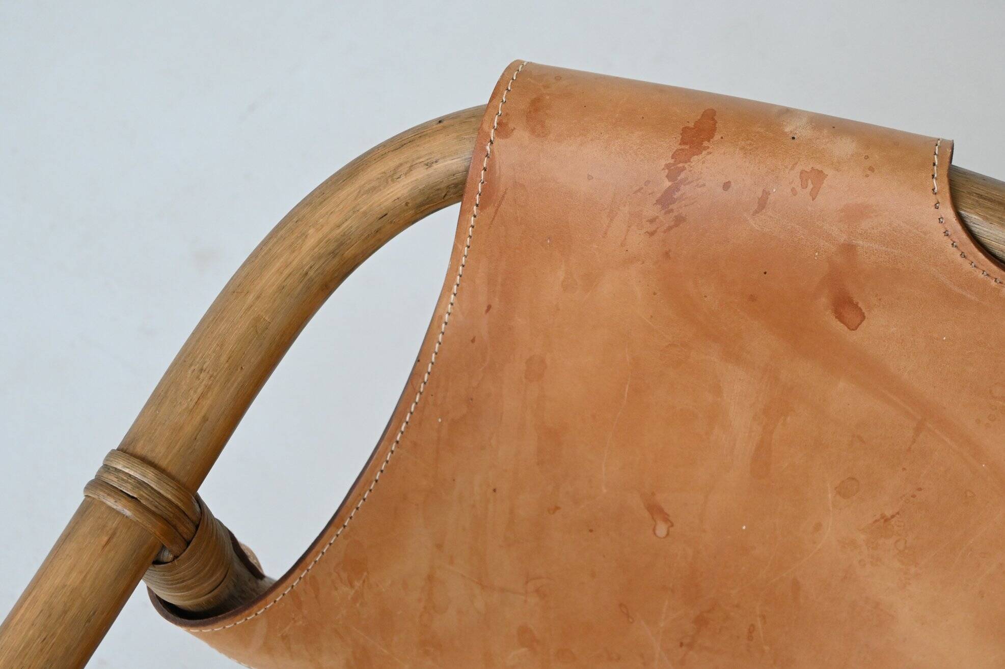 Espri safari chair in cognac leather and bamboo IKEA Sweden 1970