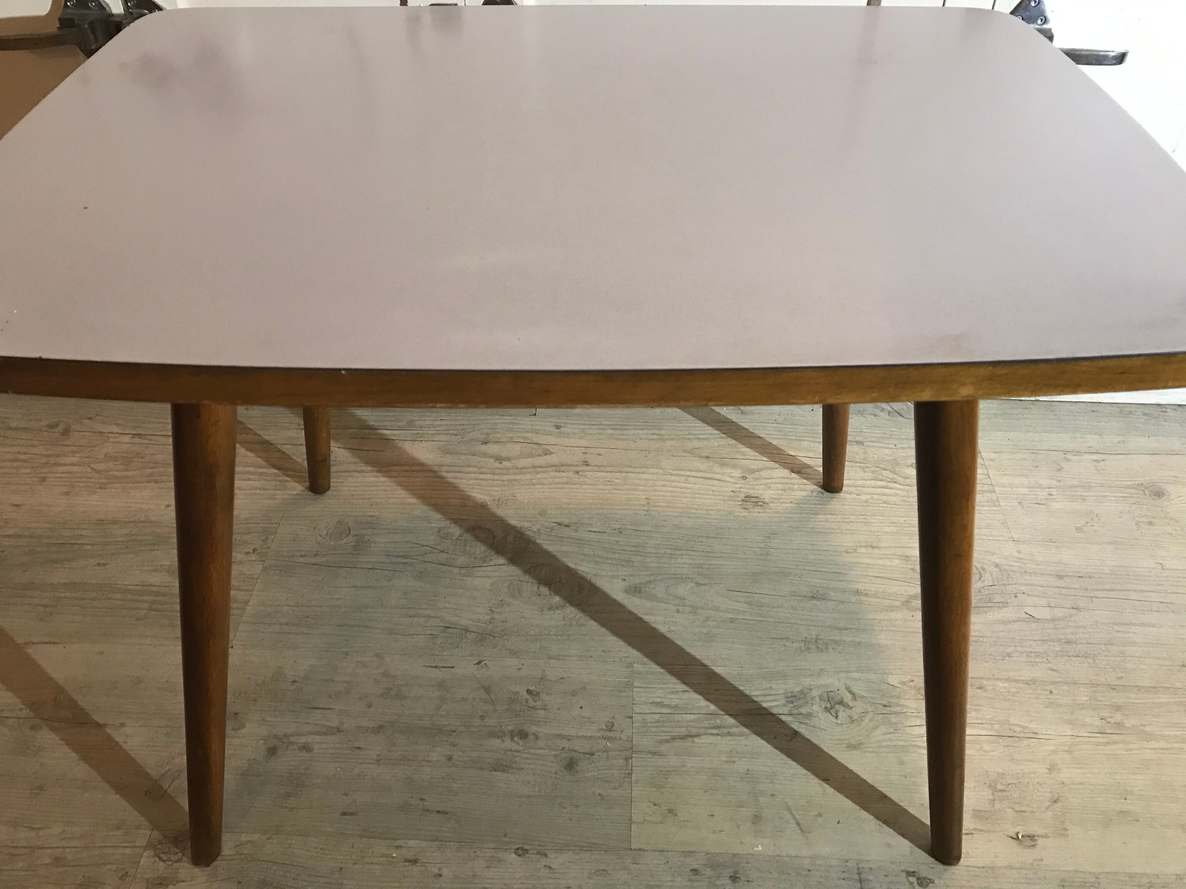 Vintage coffee table feet wooden compass and light grey formica