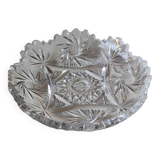 Vintage pocket tray in cut Bohemian crystal. Sophisticated star/brass patterns. Stylish Czech Boho