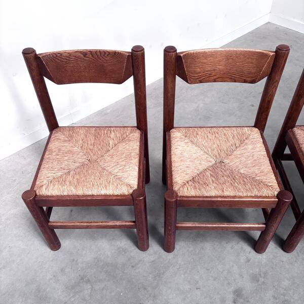 Oak and wicker dining chairs, 1960s