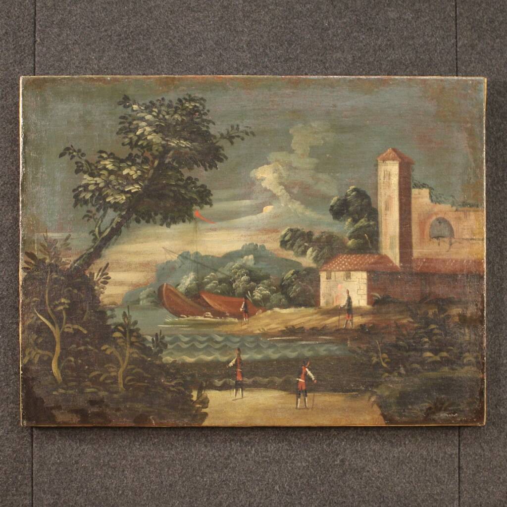 Peinture de paysage marin italienne du XVIIIe siècle.