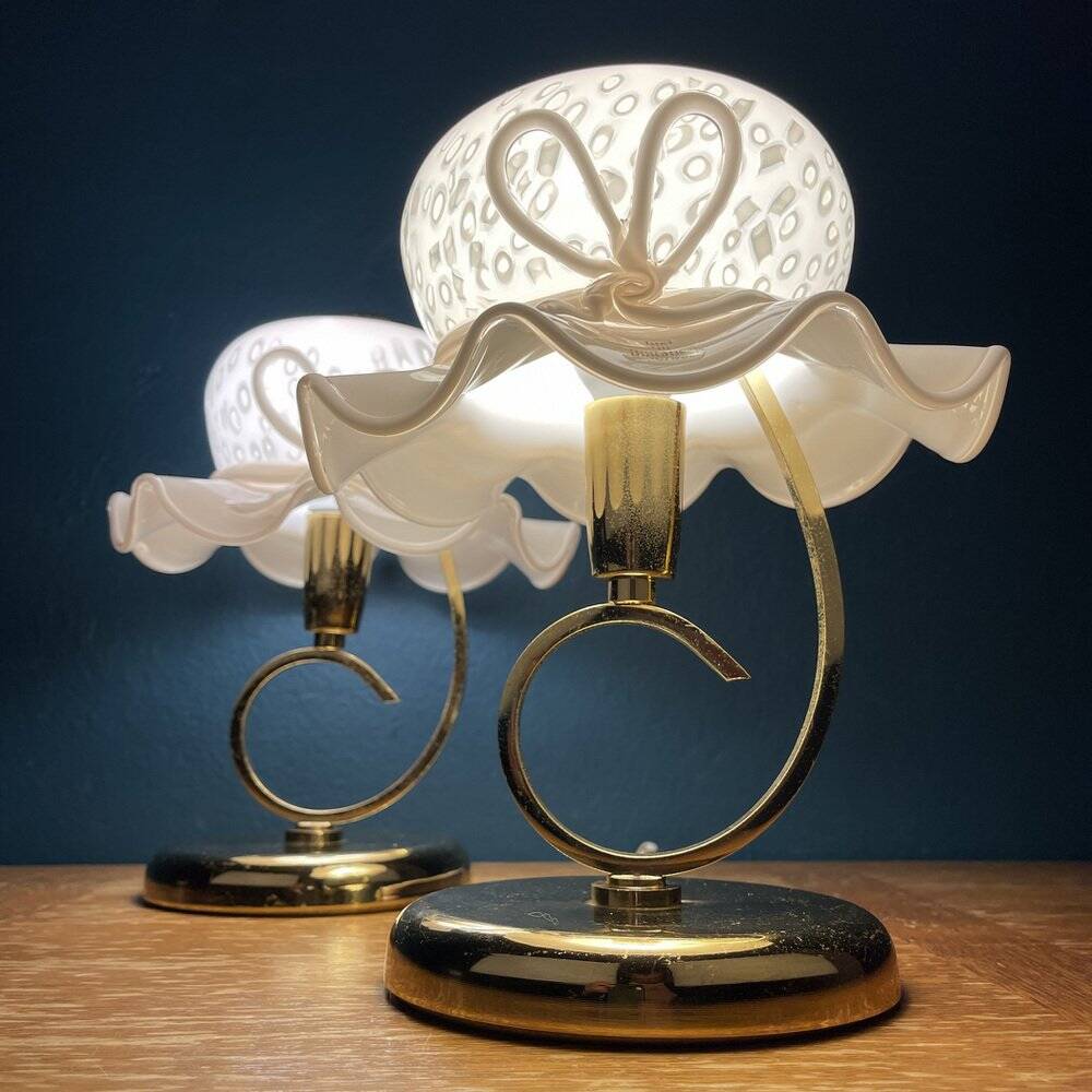 Italian Murano glass table lamps in pink, 1980s, set of 2.