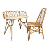 Bamboo and rattan desk and chair set, circa 1970