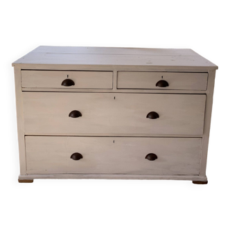 Buffet campagnard de charme ancien peint en blanc Chaux