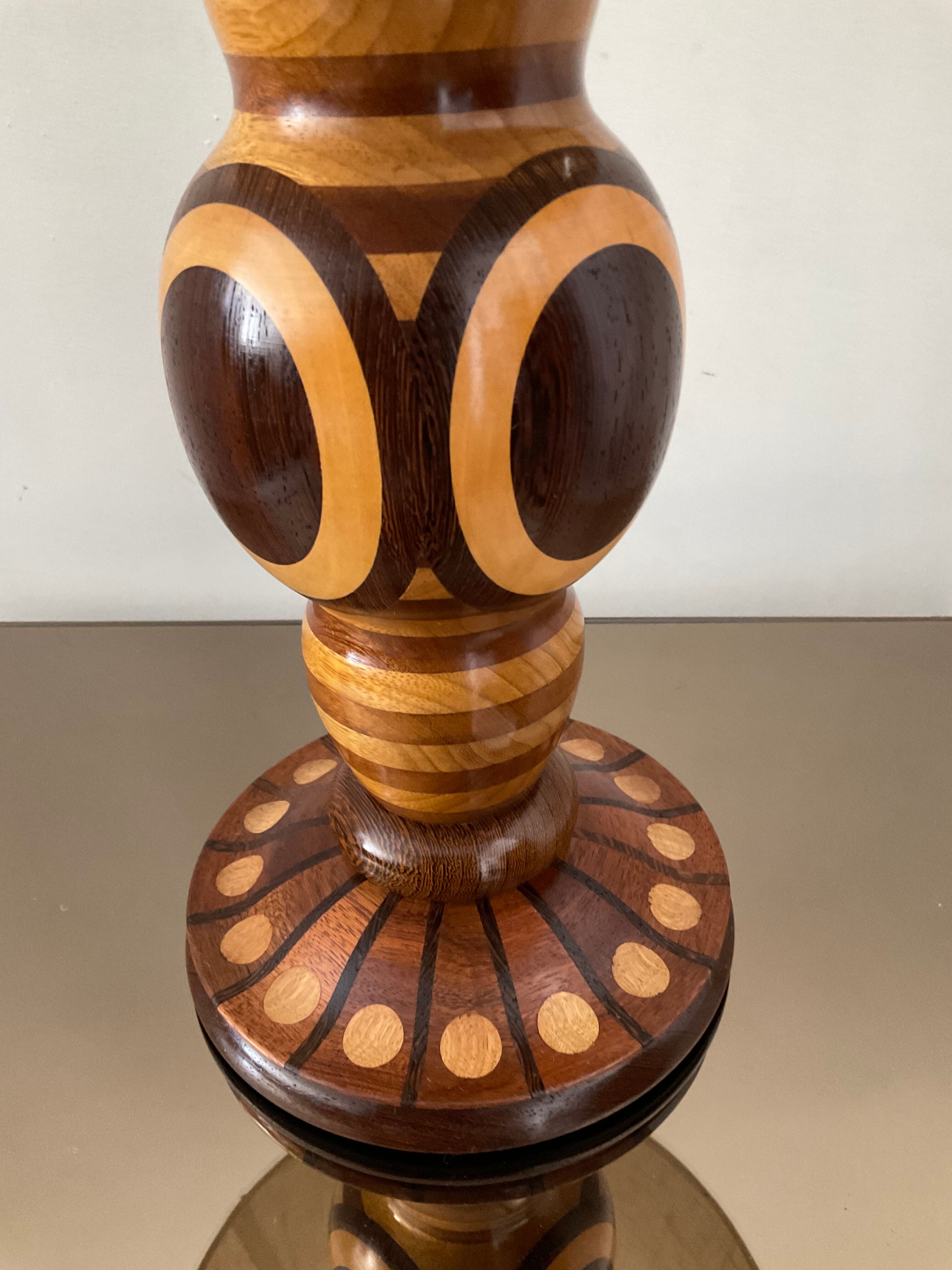 Vintage lamp in inlaid wood 60s-70s