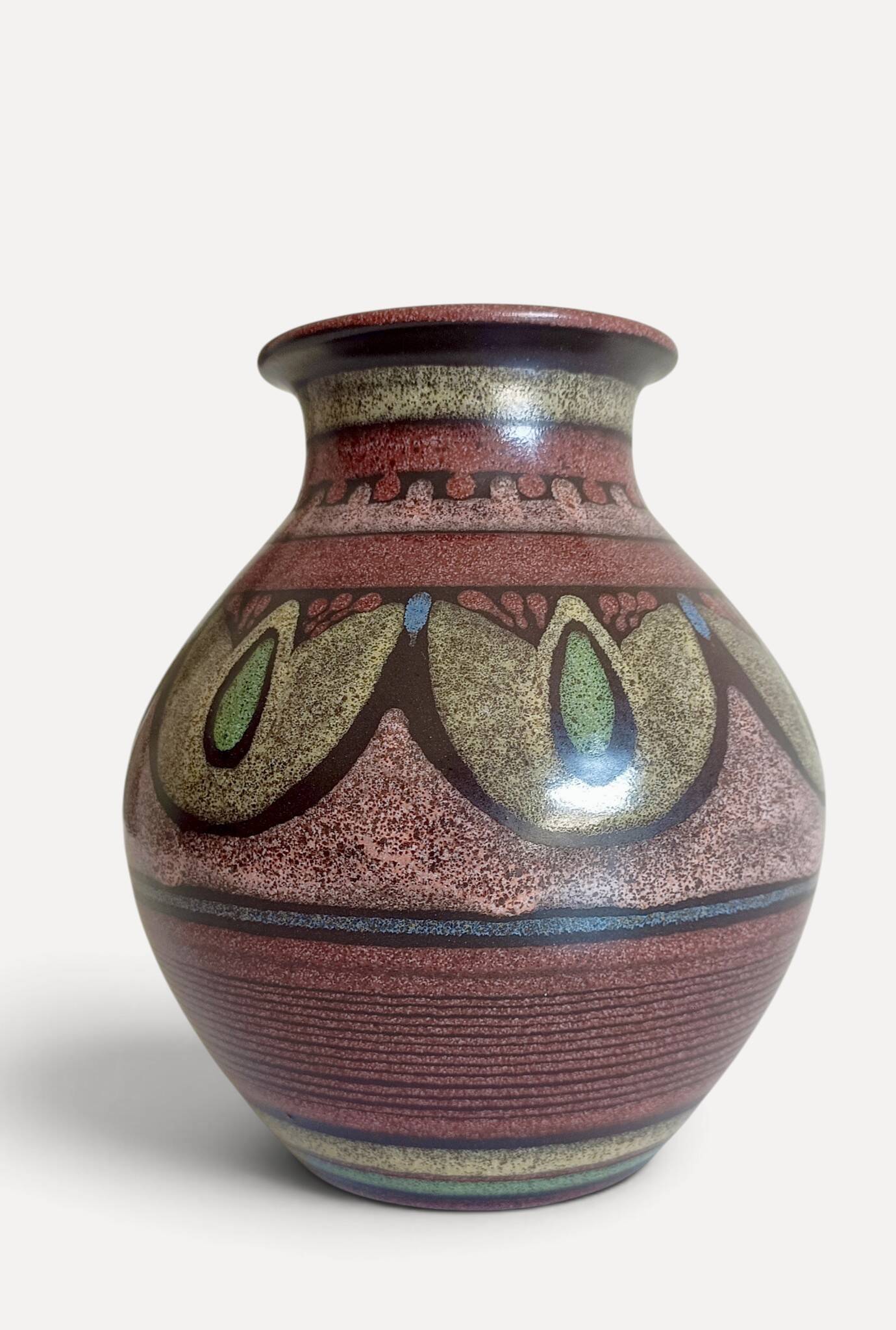 1970s Spanish Hand-Painted Studio Pottery Vase with Mediterranean Motifs