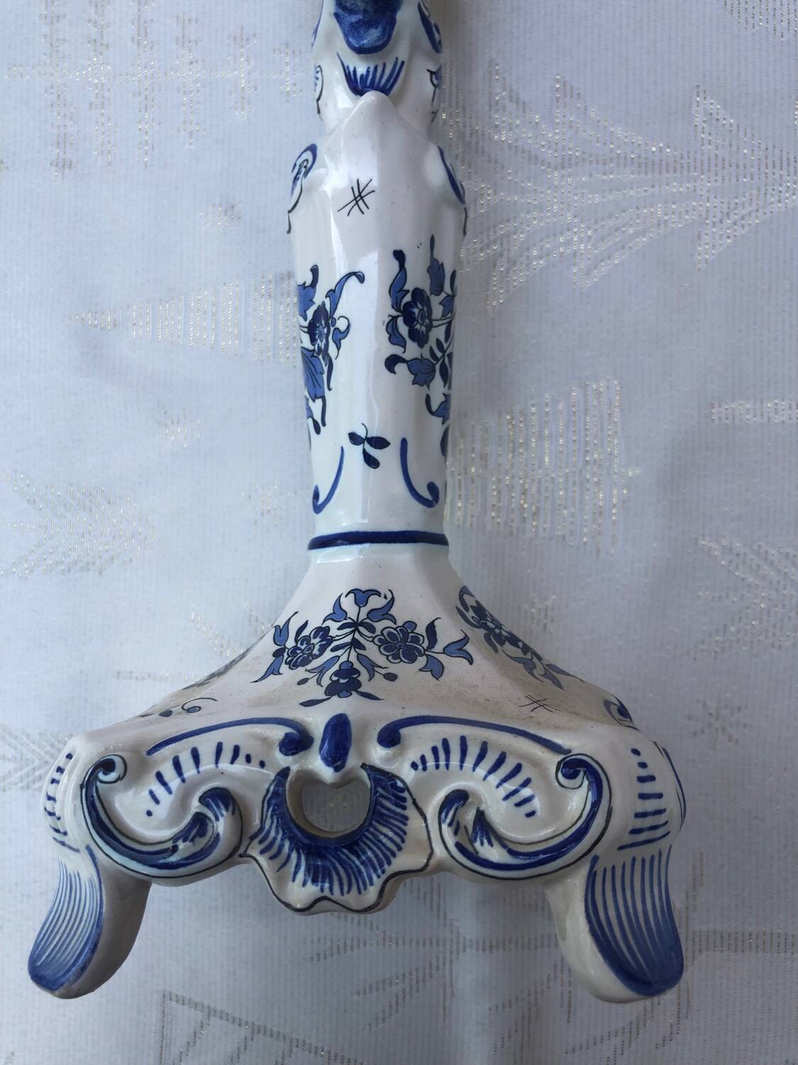 Hand-painted Moustiers porcelain candle holder
