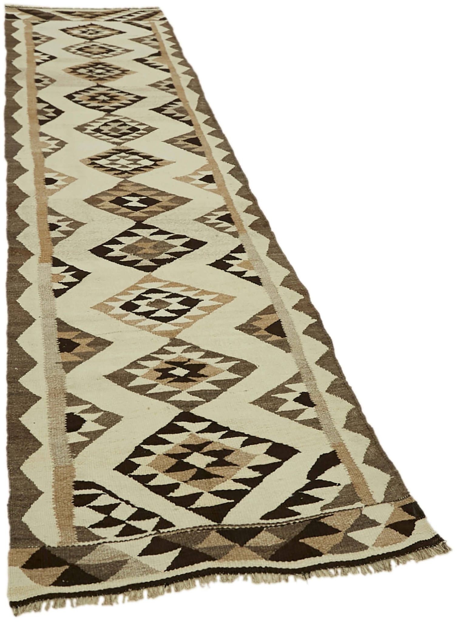 Turkish Handwoven Vintage Herki Kilim 87 cm x 334 cm