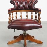 Red Cowhide Leather Chesterfield Office Chair in English Style