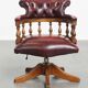 Red Cowhide Leather Chesterfield Office Chair in English Style