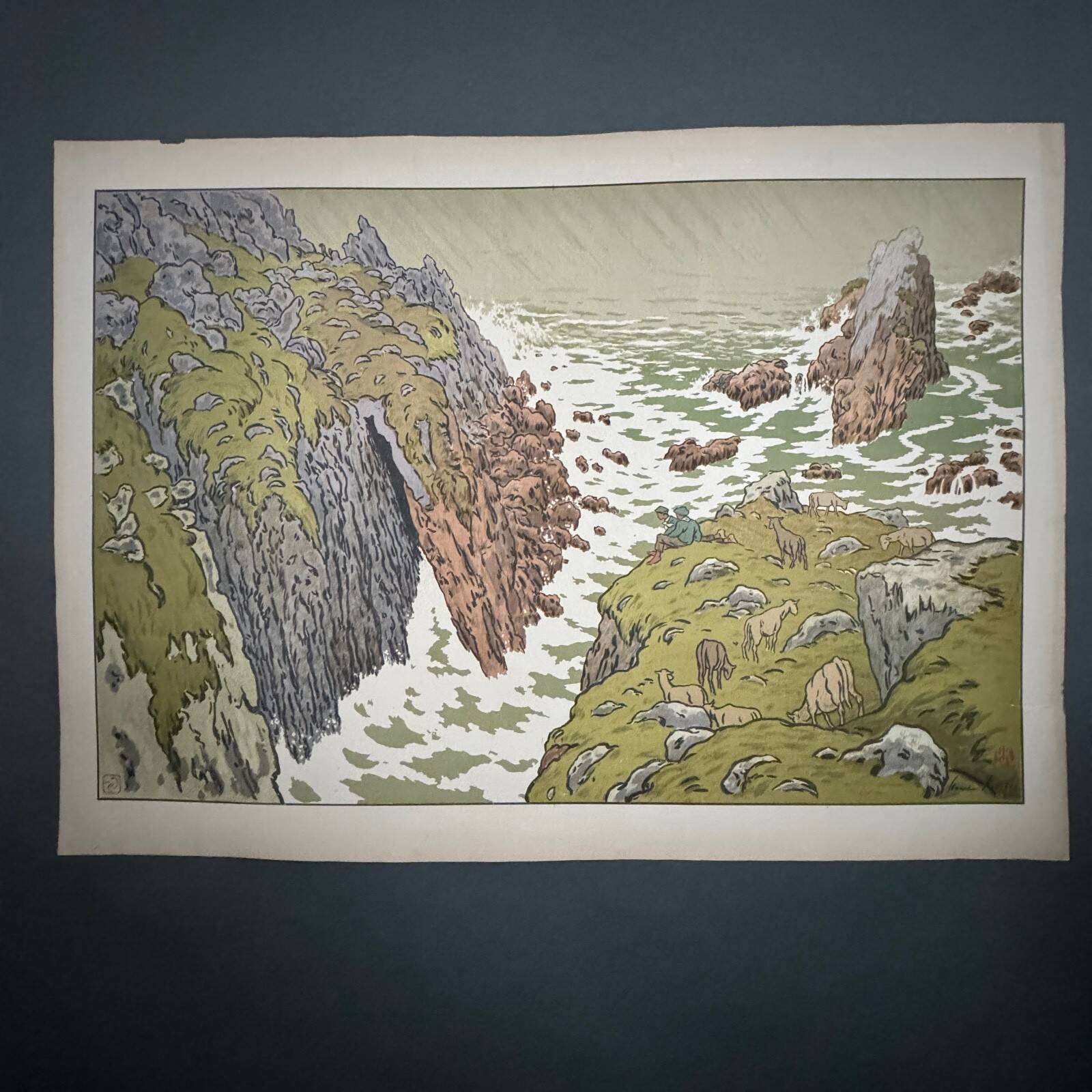 Lithograph by Henri Rivière The Aspects of Nature - The Cliff