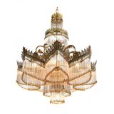 Gilt bronze chandelier with tassels with matching sconces