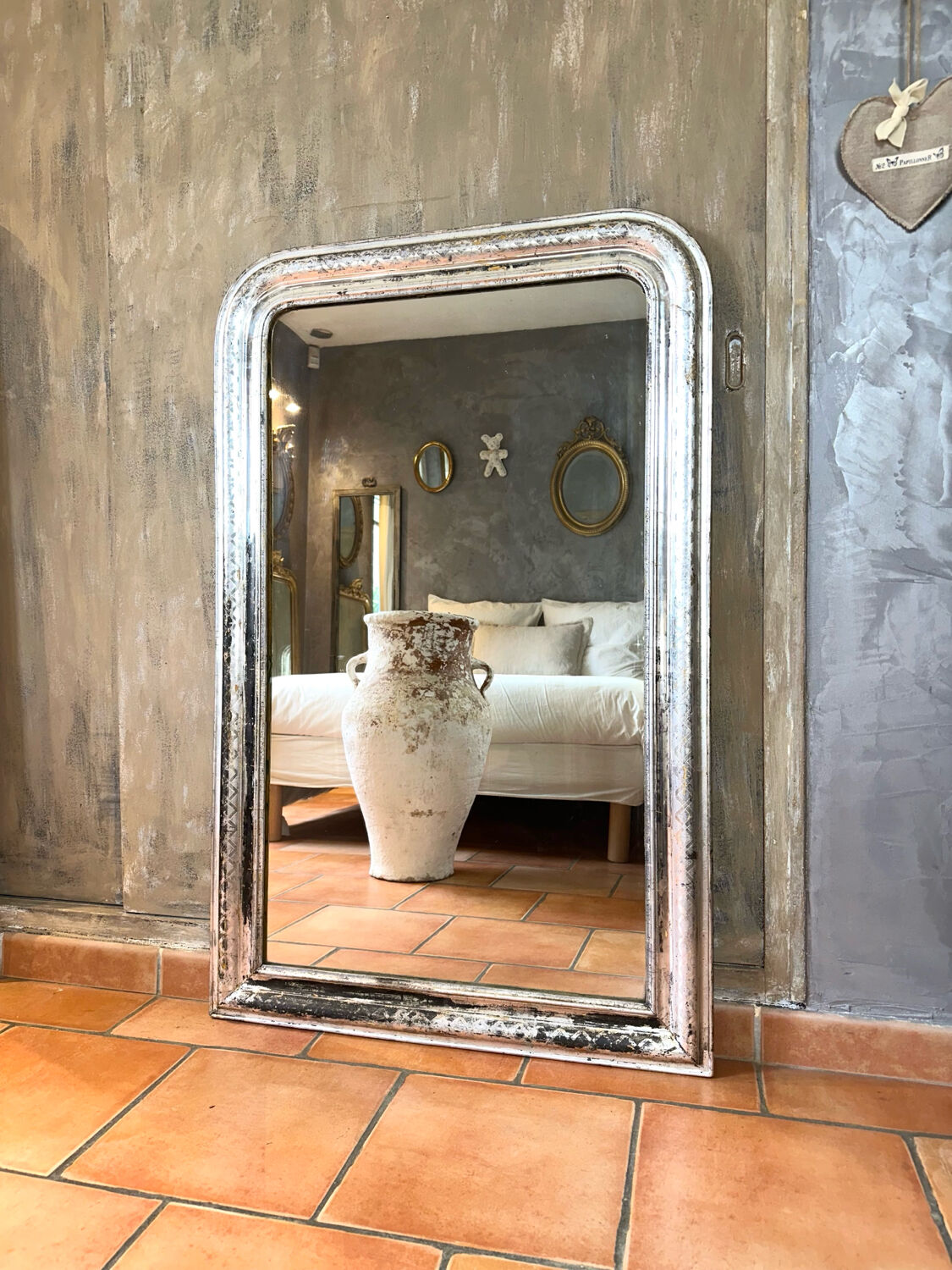 Miroir Louis-Philippe ancien argenté XIXème