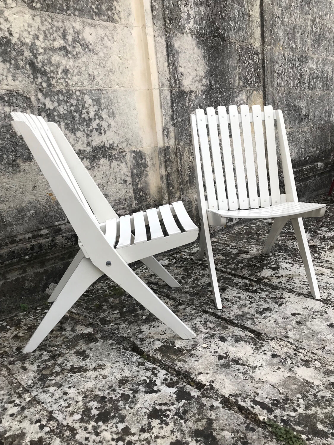 Pair of vintage folding “scissor” armchairs 1950
