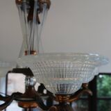 Art Deco lustre, opalescent glass, Ezan & Petitot, signed.