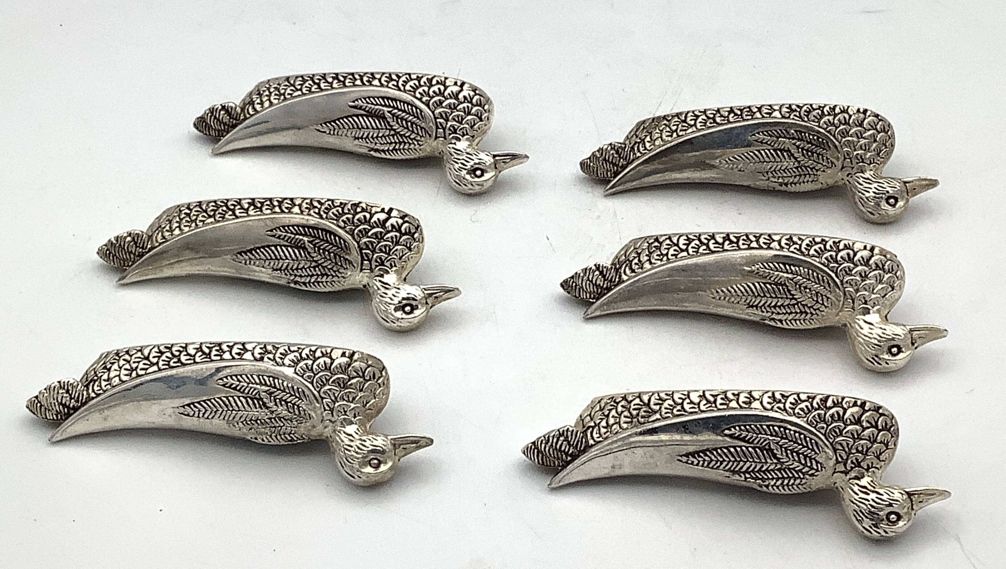 Set of 6 Vintage Duck-Shaped Silver-Plated Knife Rests SILEA