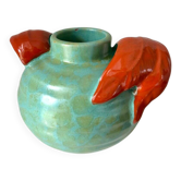 Art Deco handmade turquoise and coral vase from Upsala Ekeby, Sweden, 1930s